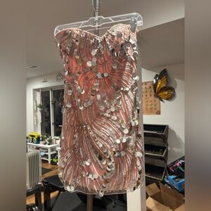 Sherri Hill Pink and Silver Strapless Dress